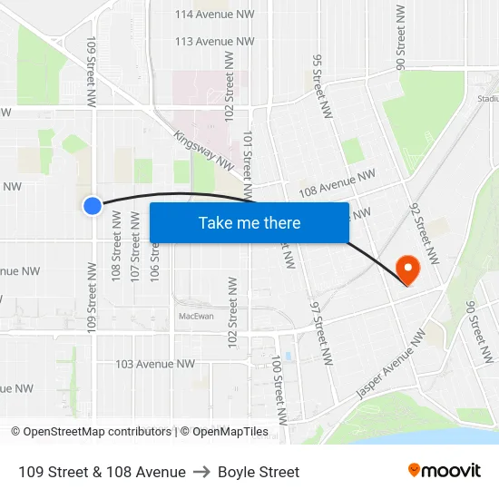 109 Street & 108 Avenue to Boyle Street map