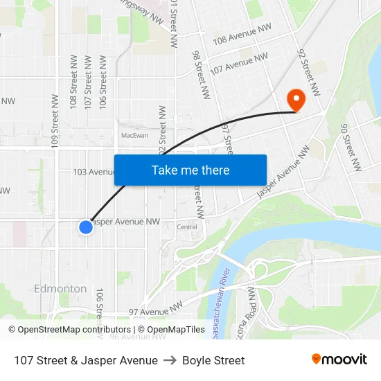 107 Street & Jasper Avenue to Boyle Street map