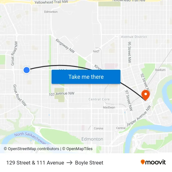 129 Street & 111 Avenue to Boyle Street map