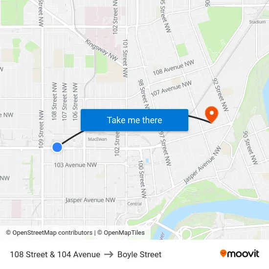 108 Street & 104 Avenue to Boyle Street map