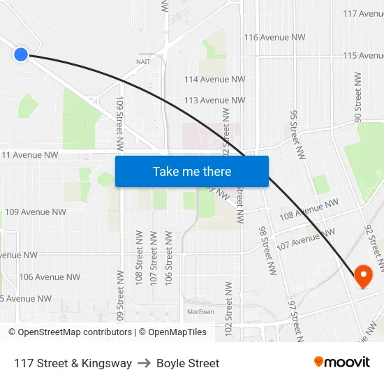 117 Street & Kingsway to Boyle Street map