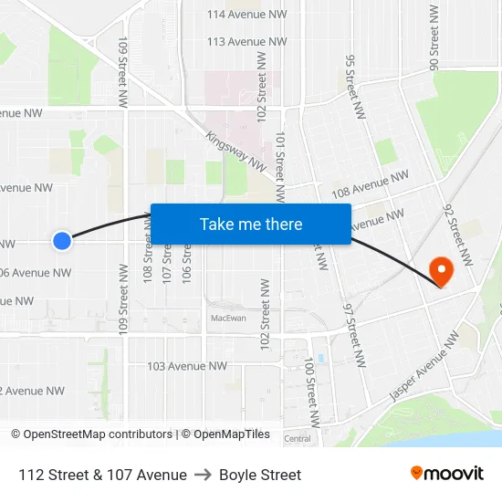 112 Street & 107 Avenue to Boyle Street map