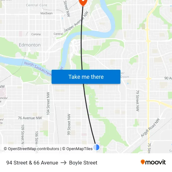94 Street & 66 Avenue to Boyle Street map