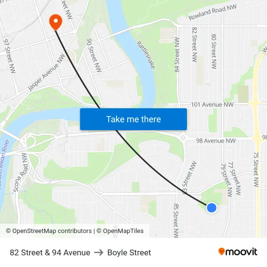 82 Street & 94 Avenue to Boyle Street map