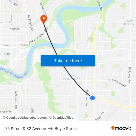 75 Street & 82 Avenue to Boyle Street map