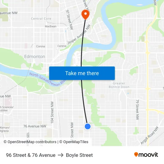 96 Street & 76 Avenue to Boyle Street map