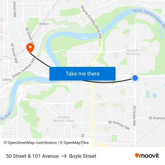 50 Street & 101 Avenue to Boyle Street map