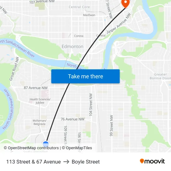 113 Street & 67 Avenue to Boyle Street map