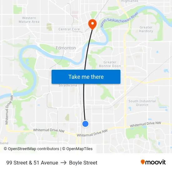 99 Street & 51 Avenue to Boyle Street map