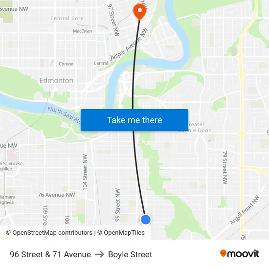 96 Street & 71 Avenue to Boyle Street map