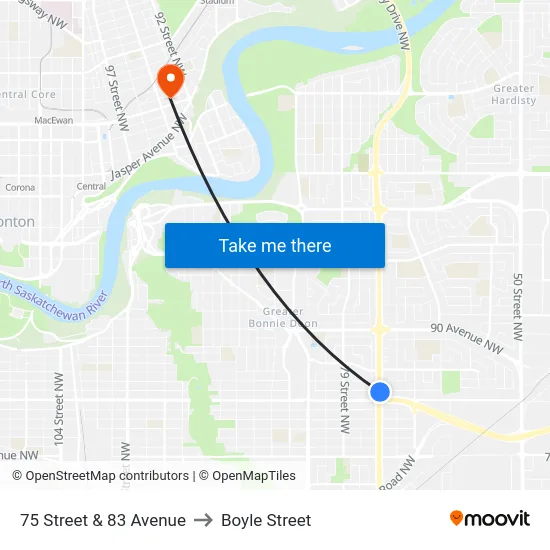 75 Street & 83 Avenue to Boyle Street map