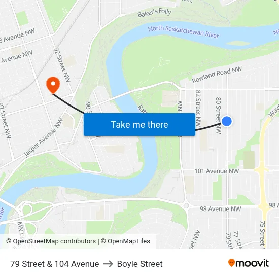 79 Street & 104 Avenue to Boyle Street map