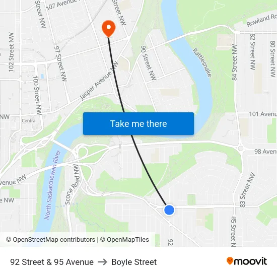 92 Street & 95 Avenue to Boyle Street map