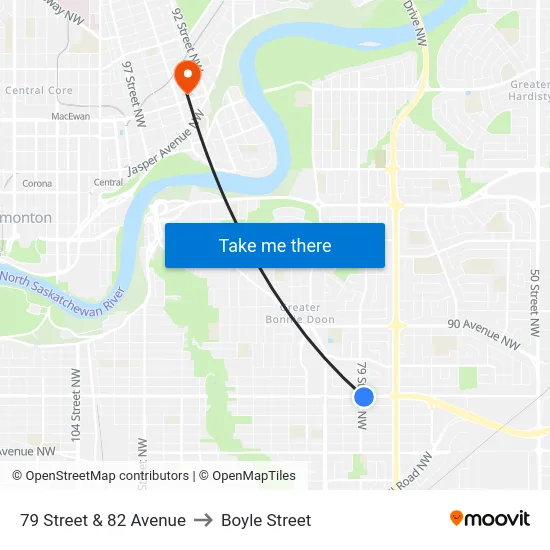 79 Street & 82 Avenue to Boyle Street map