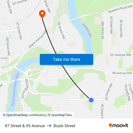87 Street & 95 Avenue to Boyle Street map