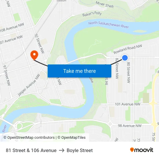 81 Street & 106 Avenue to Boyle Street map