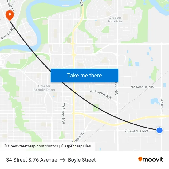 34 Street & 76 Avenue to Boyle Street map