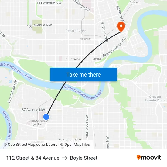 112 Street & 84 Avenue to Boyle Street map