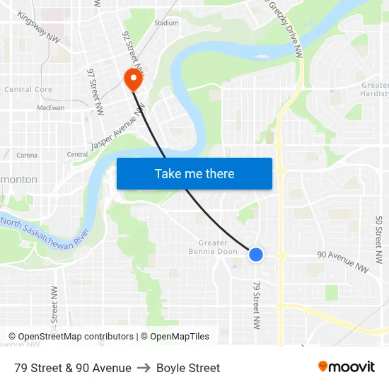79 Street & 90 Avenue to Boyle Street map