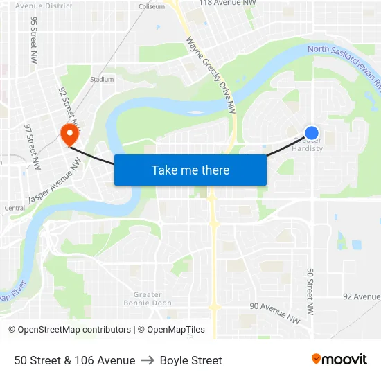 50 Street & 106 Avenue to Boyle Street map