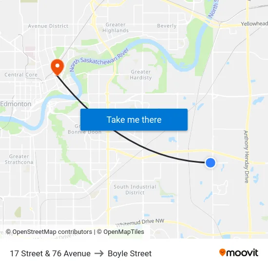 17 Street & 76 Avenue to Boyle Street map