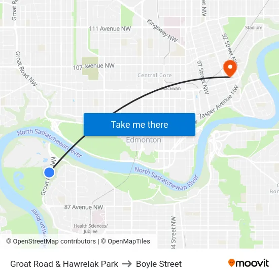 Groat Road & Hawrelak Park to Boyle Street map