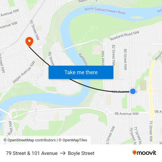 79 Street & 101 Avenue to Boyle Street map