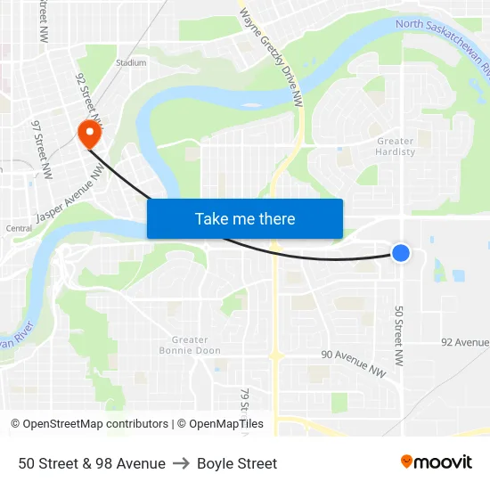 50 Street & 98 Avenue to Boyle Street map