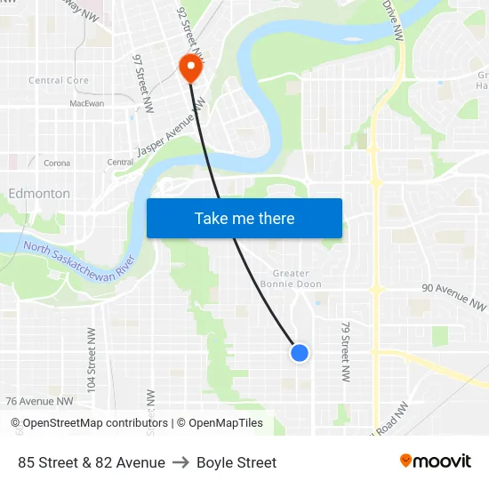 85 Street & 82 Avenue to Boyle Street map