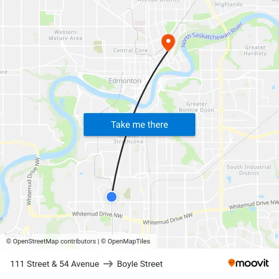111 Street & 54 Avenue to Boyle Street map
