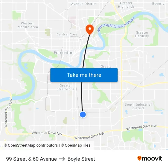 99 Street & 60 Avenue to Boyle Street map