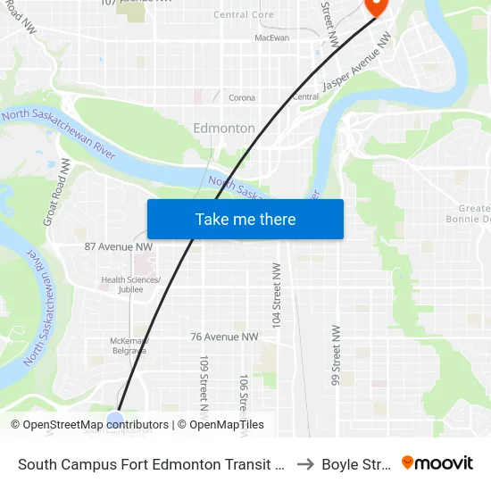 South Campus Fort Edmonton Transit Centre to Boyle Street map