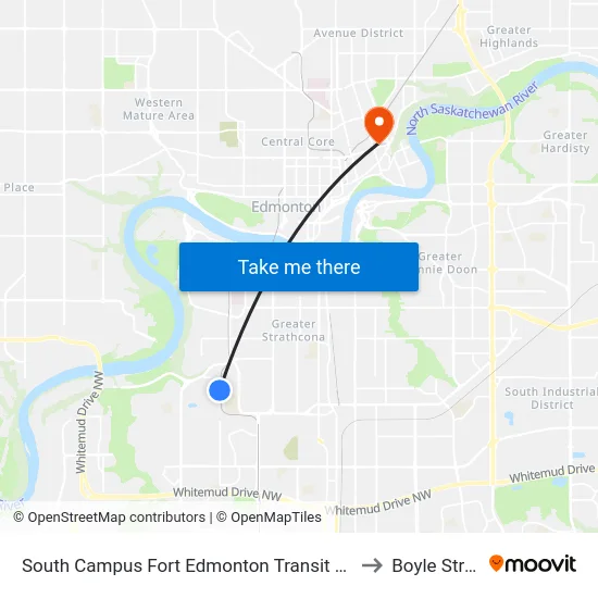 South Campus Fort Edmonton Transit Centre to Boyle Street map