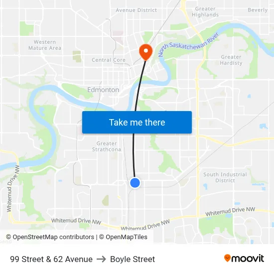 99 Street & 62 Avenue to Boyle Street map