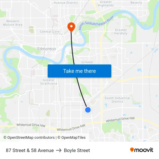 87 Street & 58 Avenue to Boyle Street map