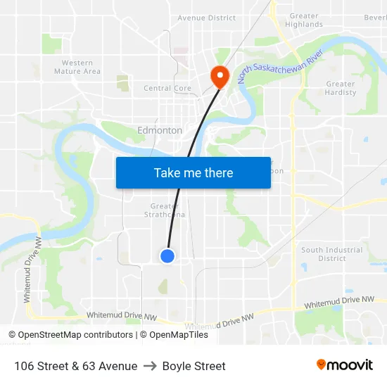 106 Street & 63 Avenue to Boyle Street map
