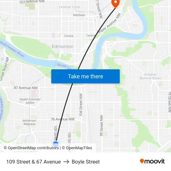 109 Street & 67 Avenue to Boyle Street map