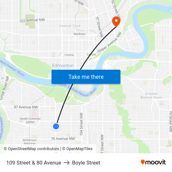 109 Street & 80 Avenue to Boyle Street map