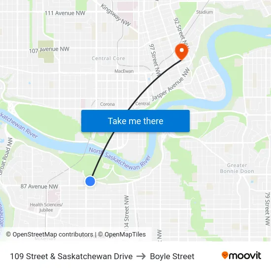 109 Street & Saskatchewan Drive to Boyle Street map