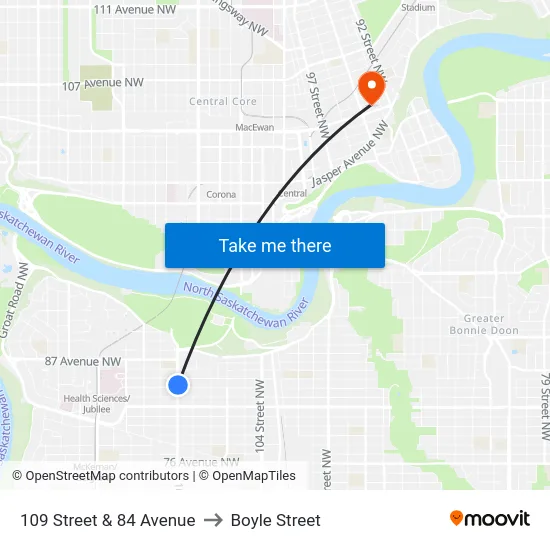 109 Street & 84 Avenue to Boyle Street map