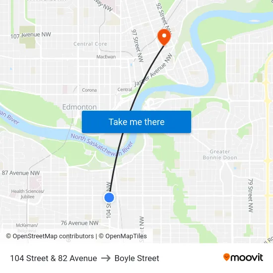 104 Street & 82 Avenue to Boyle Street map