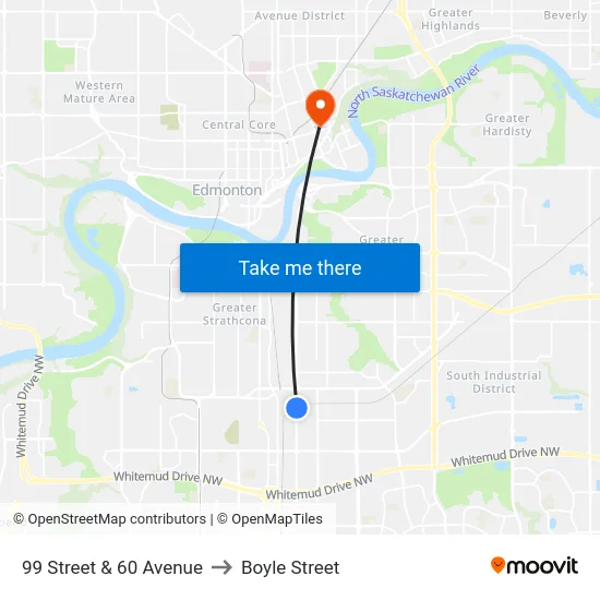 99 Street & 60 Avenue to Boyle Street map
