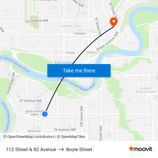 112 Street & 82 Avenue to Boyle Street map