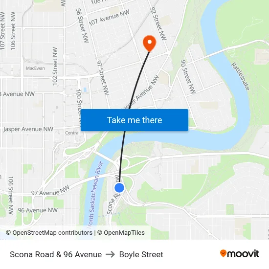 Scona Road & 96 Avenue to Boyle Street map