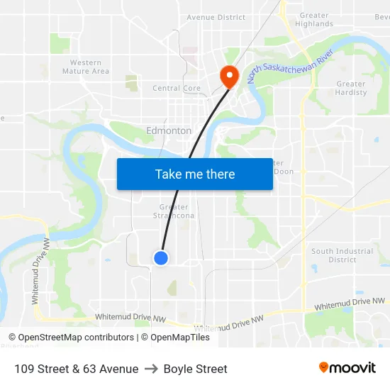 109 Street & 63 Avenue to Boyle Street map