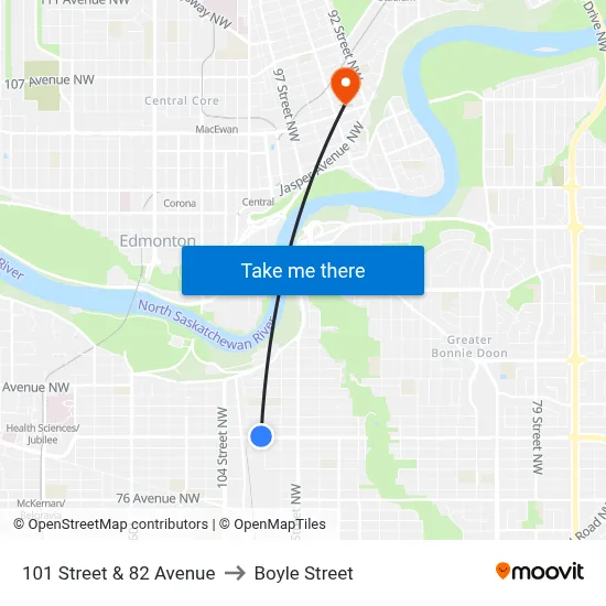 101 Street & 82 Avenue to Boyle Street map
