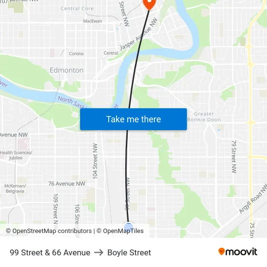 99 Street & 66 Avenue to Boyle Street map