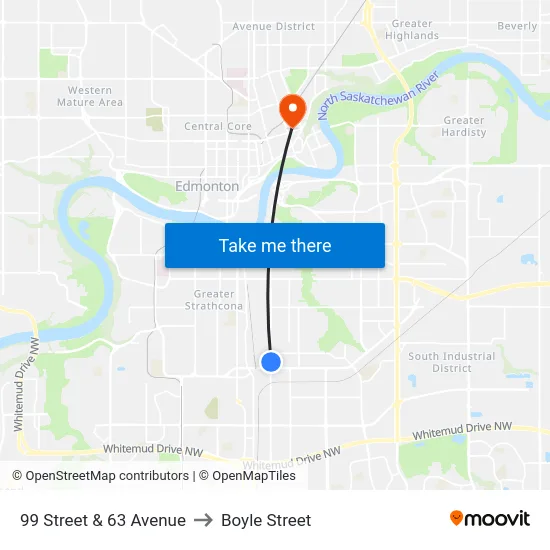 99 Street & 63 Avenue to Boyle Street map