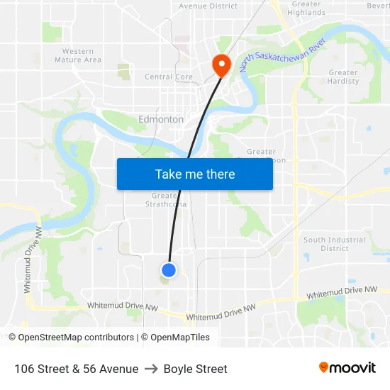 106 Street & 56 Avenue to Boyle Street map