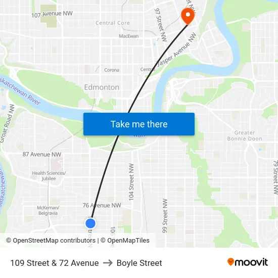 109 Street & 72 Avenue to Boyle Street map